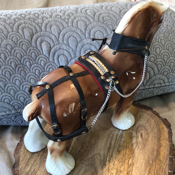 ANTIQUE MCM Porcelain Horse Clydesdale w/ accoutrements Figurine Budweiser Beer - Picture 15 of 16